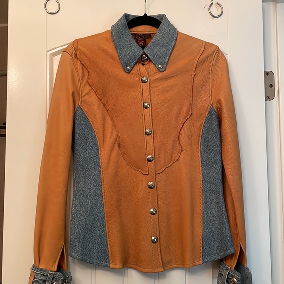 Leather & Jean Button-up Shirt - Picture 3 of 10